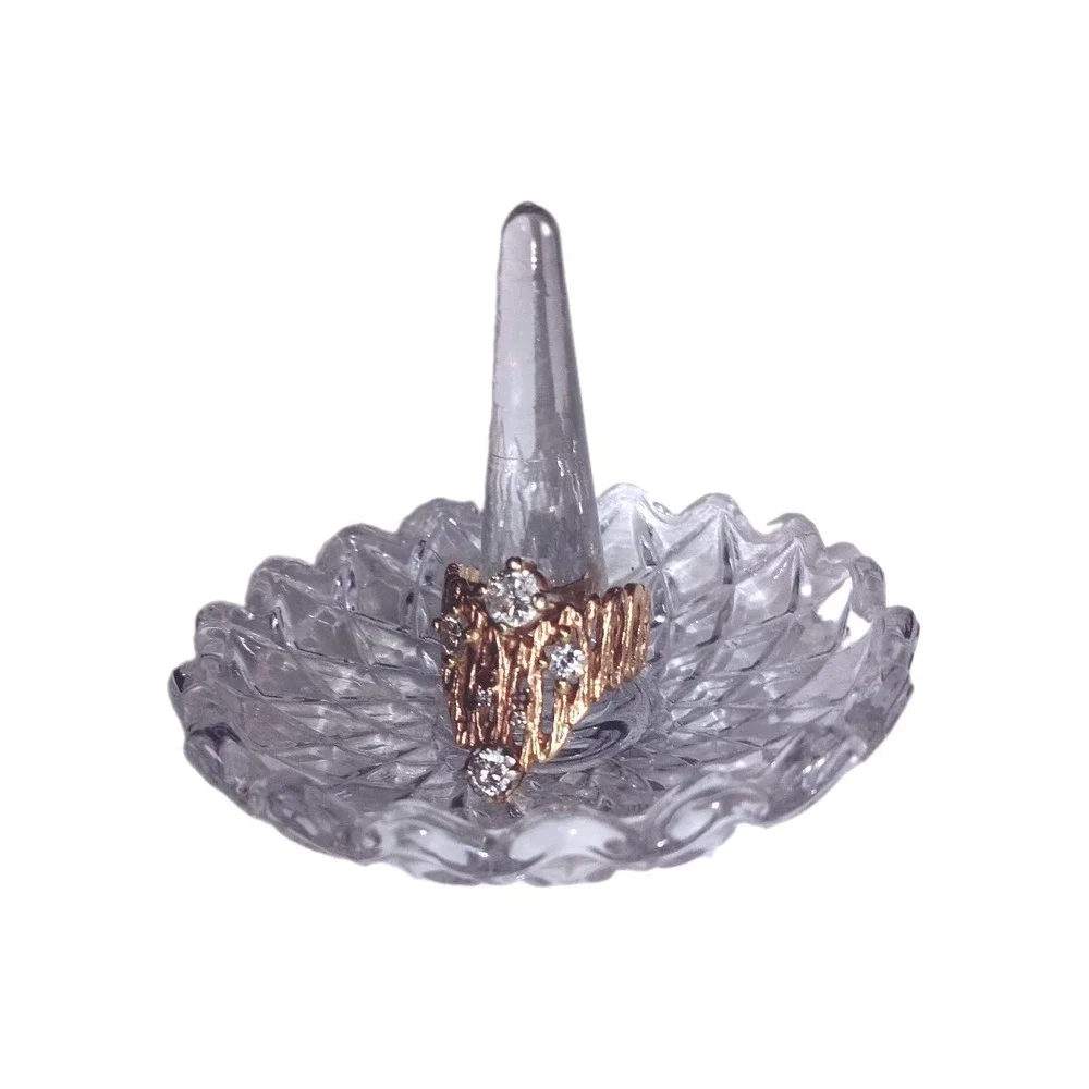 Vintage  Custom  Women's  14  Karat  Gold  Textured  Diamond  Statement  Ring